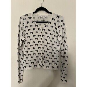 White House Black market Women’s Bow Print cardigan Sweater White & Black Size M